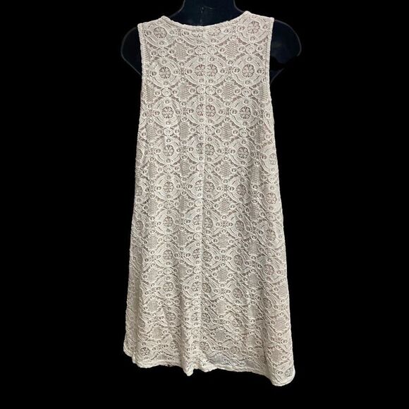 SHARAGANO Women’s Ivory & Tan Lace  Shift Dress Size 6 Sleeveless - Picture 4 of 9